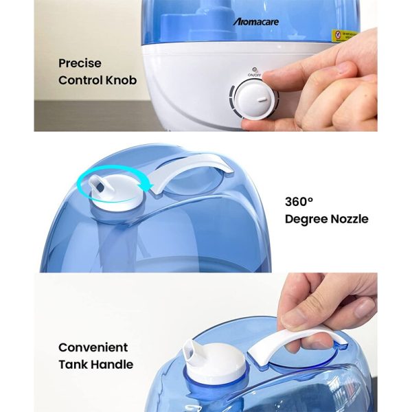 Aromacare Cool Mist Air Humidifier 2.6L Quiet Ultrasonic Humidifiers for Bedroom & Large room-Adjustable-360° Rotation-BPA FREE - Image 6