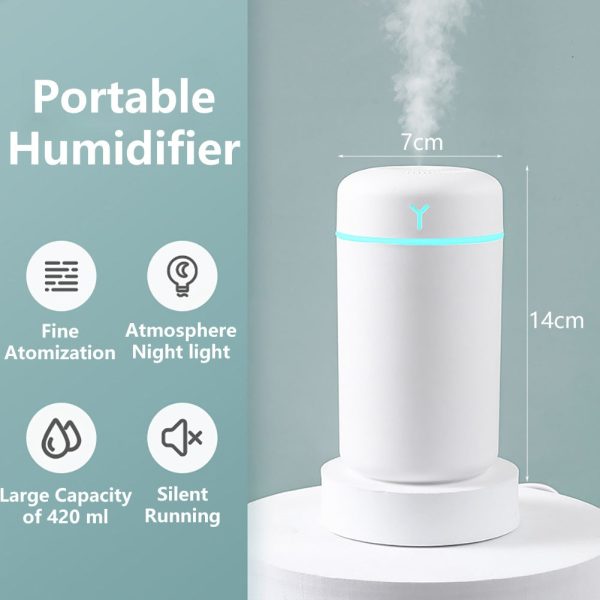 Portable 420ml Air Humidifier Aroma Oil Humidificador for Home Car USB Cool Mist Sprayer with Colorful Soft Night Light Purifier