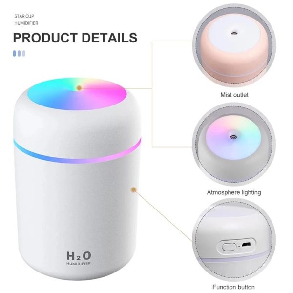 USB Cool Mist Sprayer Portable 300ml Electric Air Humidifier Aroma Oil Diffuser with Colorful Night Light for Home Car - Image 5